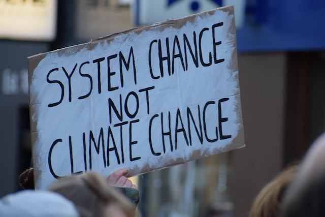 Slogan being raised by protester during a climate change march