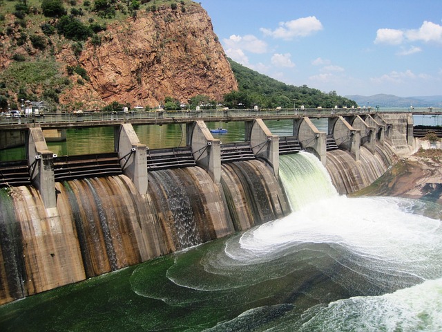 Water flowing from a dam 